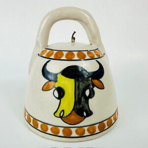 Talavera Spanish Pottery La Menora Bell Hand Painted Bull Folk Art Artesania VTG